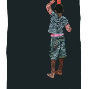 A young boy carrying an Energade bottle on his head