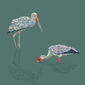 a digital print of storks