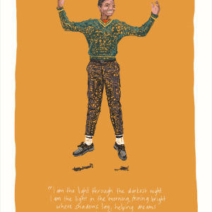 An illustration of a schoolboy jumping into the air.